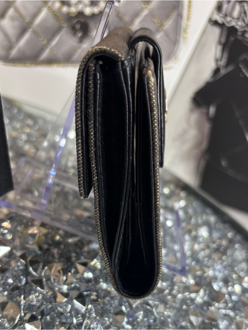 BVLGARI Logo Mania Bifold Wallet made of black denim-like canvas & leather EUC - Picture 10 of 17
